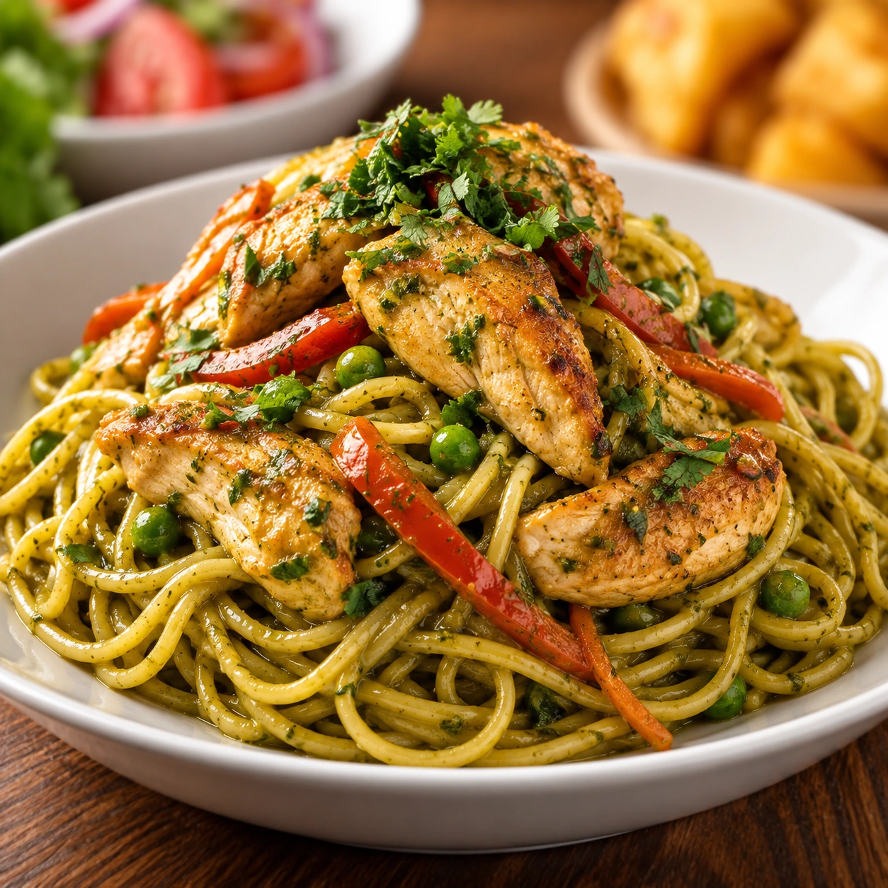 Tallarín verde con pollo